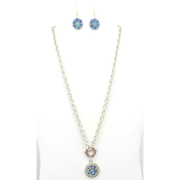 Antica Murrina Toggle Murano Glass Pendant Toggle Necklace Earrings,  Set Signed - Picture 5 of 6